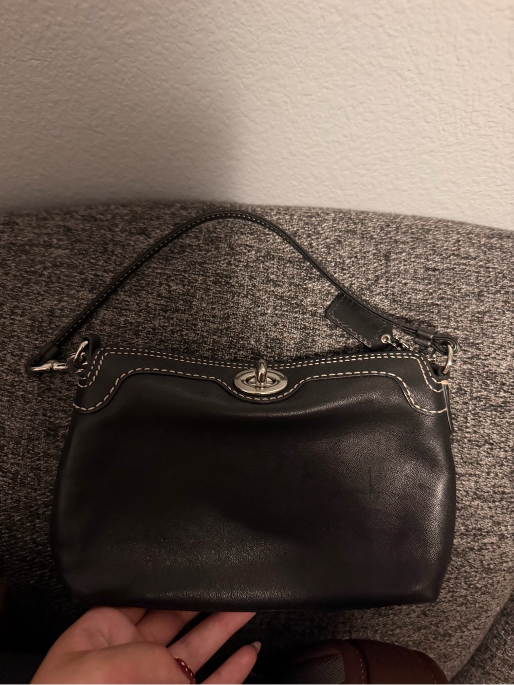 Coach Black Leather Wristlet with Silver Turnlock